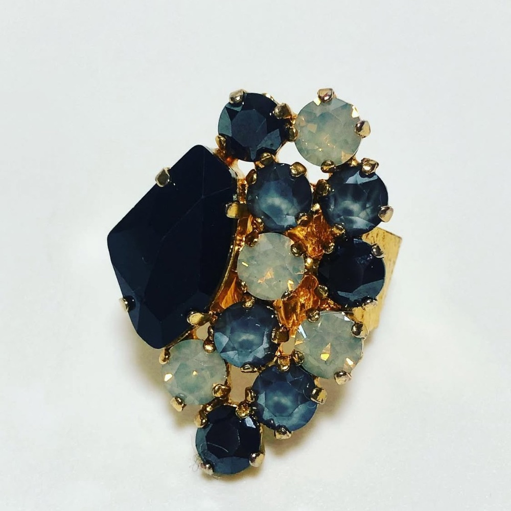 Statement Edgy Black Stone Swarovski Ring